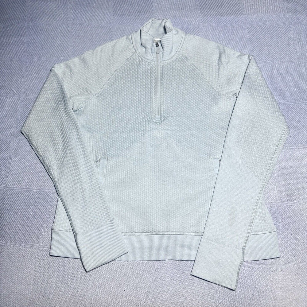 Lululemon Engineered Warmth Half-Zip Light Baby Blue Merino Wool Women's Size 8